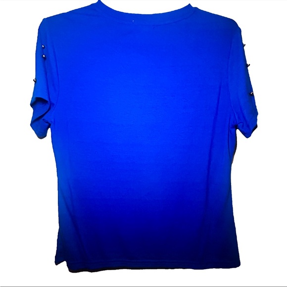 Pesion Women’s XL Royal Blue Graphic T-Shirt - Woman w/Gold Sequin Glasses - Picture 4 of 7